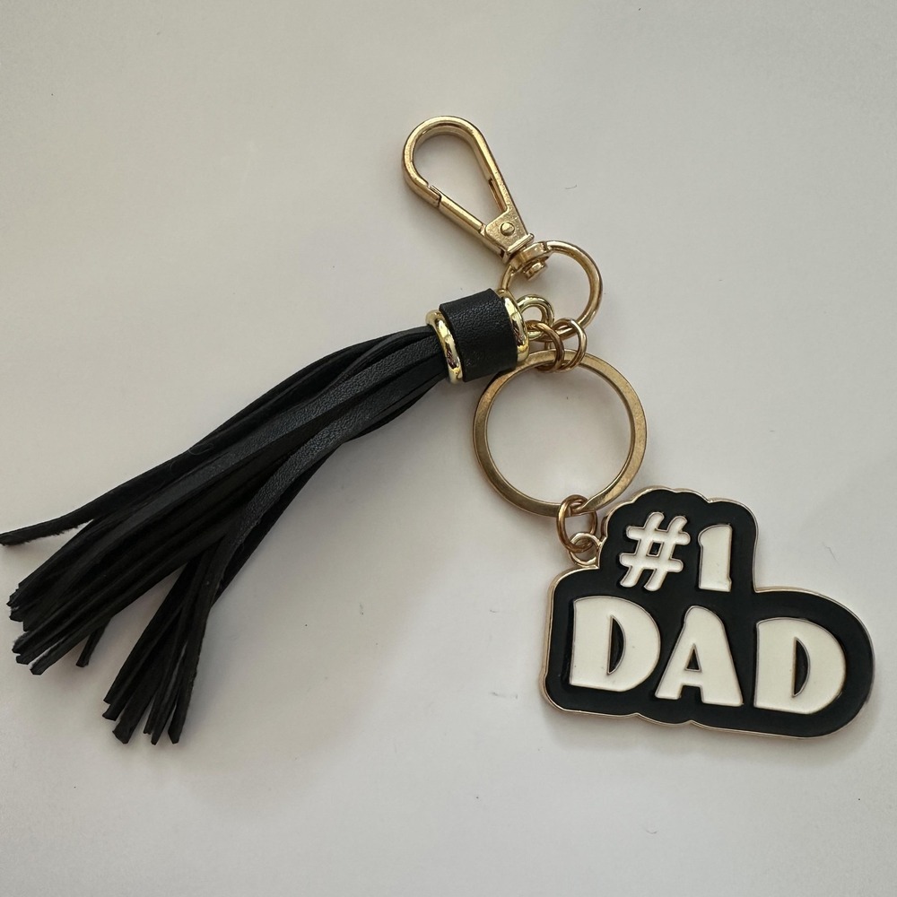 #1 Dad Black Tassel Metal Keychain Carabiner Clip Key Ring Gold Tone Father Gift